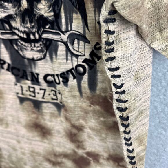 Affliction X American Customs Men's Skull Tee Shirt Abstract Brown Black SZ 2XL - Picture 5 of 9